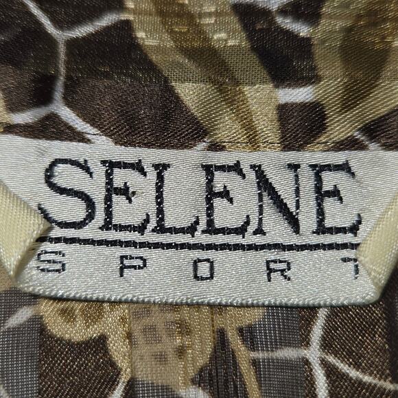 Selene Sport Womens 2X Top Button Up Floral Leaf Tropical Earth Tone Statement - Picture 2 of 11